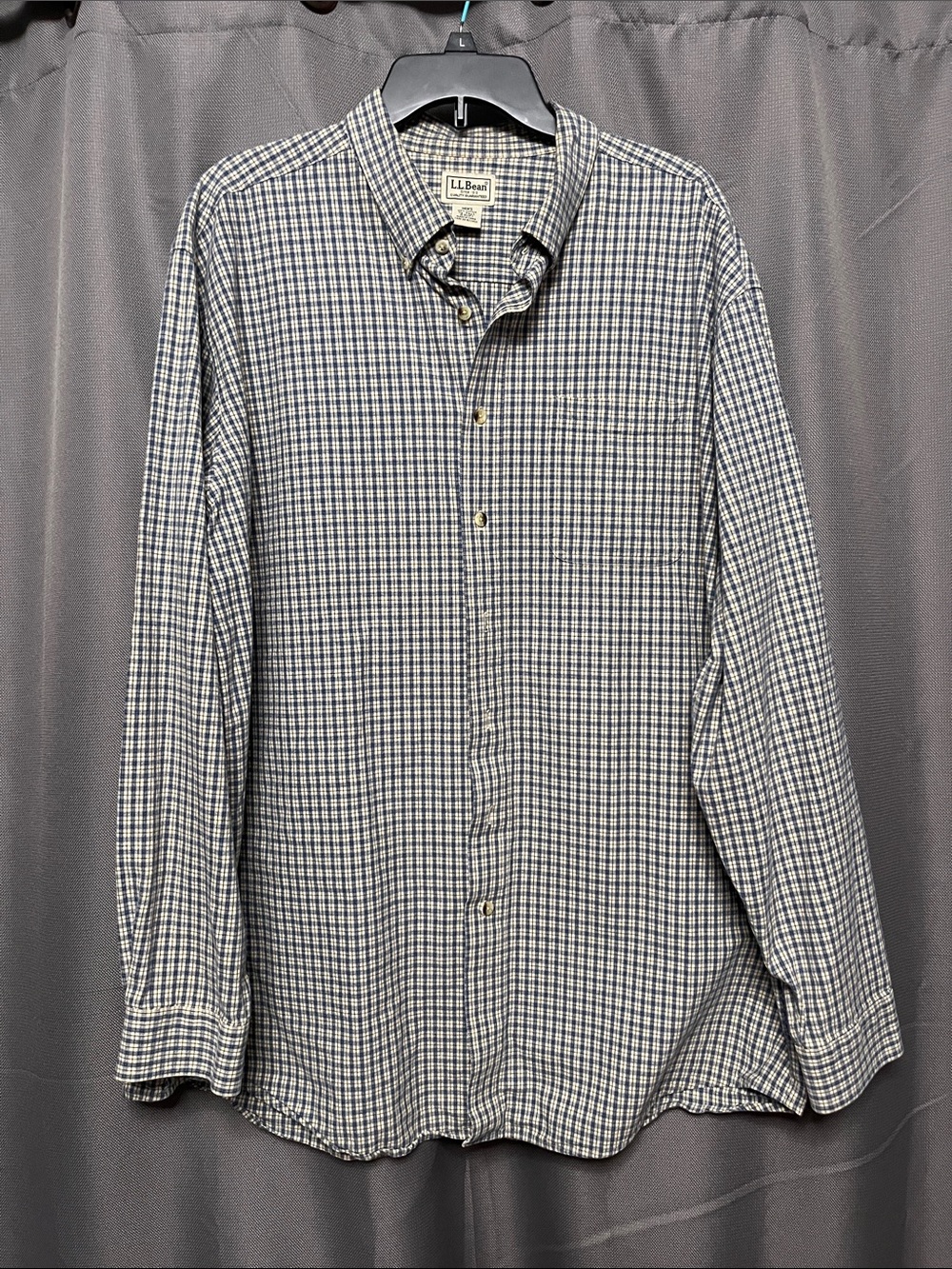 L.L. Bean Men's Navy and White Check Button-Down Shirt